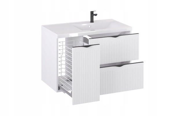 Szafka z Umywalką LOGHOS 90 cm Biały Mat KOSZ CARGO Furni
