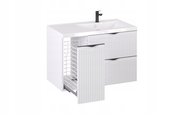 Szafka z Umywalką LOGHOS 90 cm Biały Mat KOSZ CARGO Furni