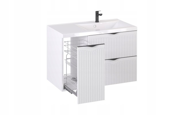Szafka z Umywalką LOGHOS 90 cm Biały Mat KOSZ CARGO Furni