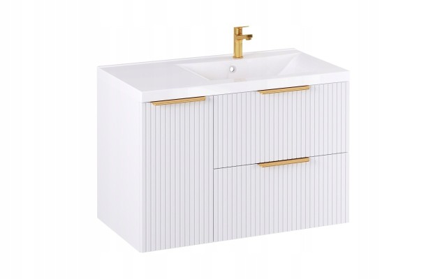 Szafka z Umywalką LOGHOS 90 cm Biały Mat KOSZ CARGO Furni