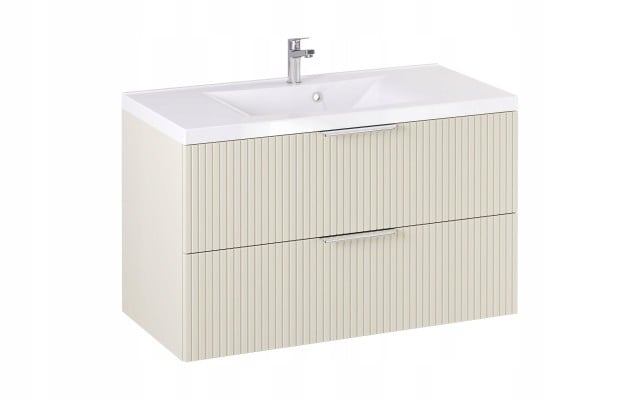 Szafka z Umywalką LOGHOS 100 cm Kaszmir Mat Ryflowana Furni