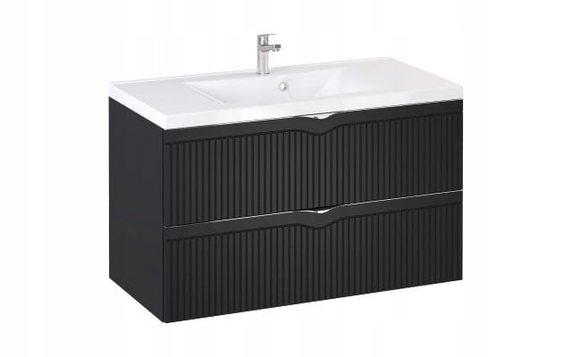 Szafka z Umywalką LOGHOS 100 cm Czarny Mat Ryflowana Furni Szafka z Umywalką LOGHOS 100 cm Czarny Mat Ryflowana Furni