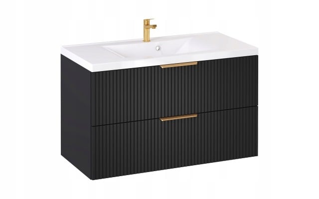 Szafka z Umywalką LOGHOS 100 cm Czarny Mat Ryflowana Furni Szafka z Umywalką LOGHOS 100 cm Czarny Mat Ryflowana Furni