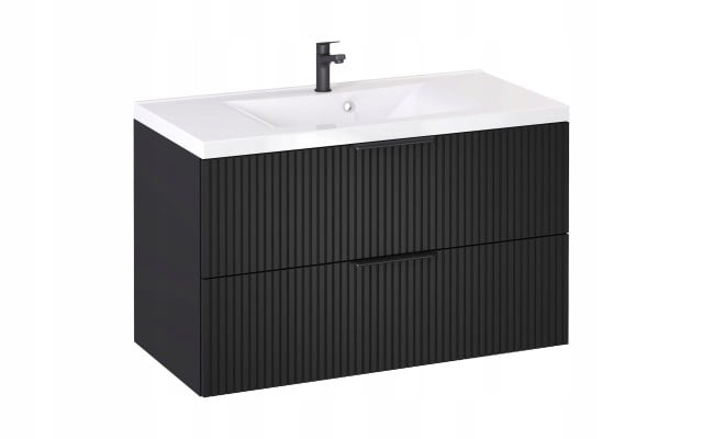 Szafka z Umywalką LOGHOS 100 cm Czarny Mat Ryflowana Furni Szafka z Umywalką LOGHOS 100 cm Czarny Mat Ryflowana Furni