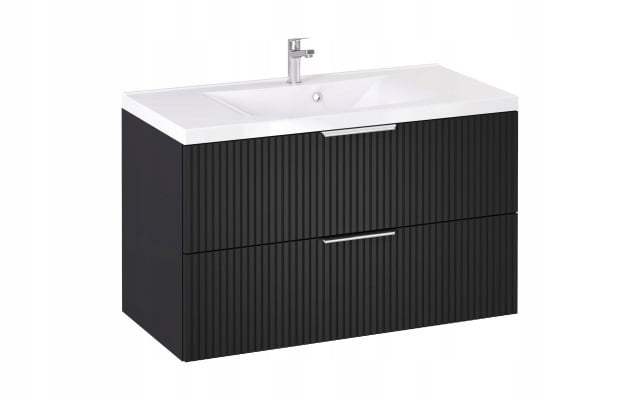 Szafka z Umywalką LOGHOS 100 cm Czarny Mat Ryflowana Furni