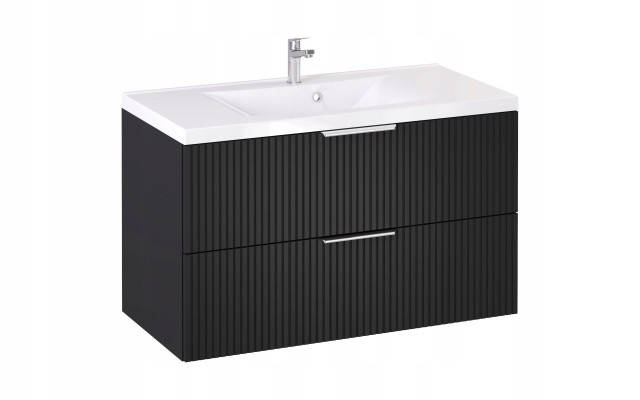 Szafka z Umywalką LOGHOS 100 cm Czarny Mat Ryflowana Furni Szafka z Umywalką LOGHOS 100 cm Czarny Mat Ryflowana Furni