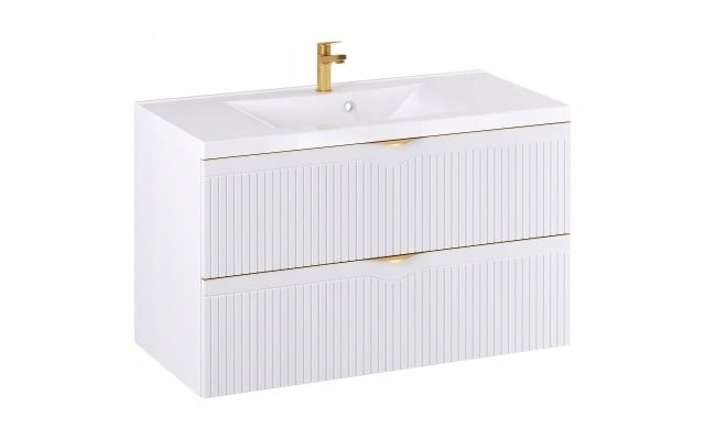 Szafka z Umywalką LOGHOS 100 cm Biały Mat Ryflowana Furni