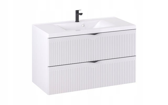 Szafka z Umywalką LOGHOS 100 cm Biały Mat Ryflowana Furni Szafka z Umywalką LOGHOS 100 cm Biały Mat Ryflowana Furni