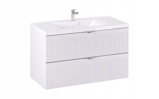 Szafka z Umywalką LOGHOS 100 cm Biały Mat Ryflowana Furni