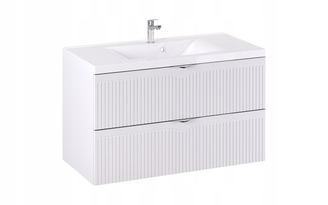 Szafka z Umywalką LOGHOS 100 cm Biały Mat Ryflowana Furni Szafka z Umywalką LOGHOS 100 cm Biały Mat Ryflowana Furni
