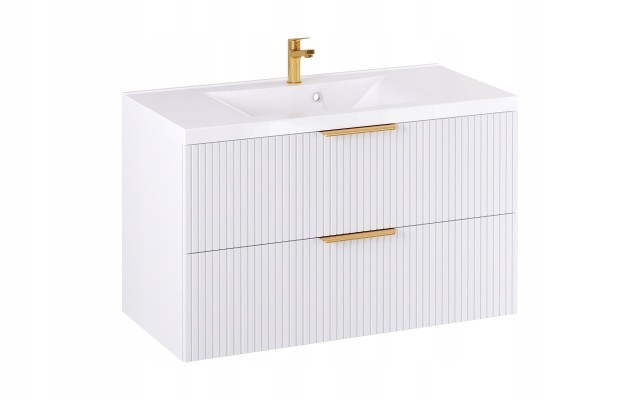 Szafka z Umywalką LOGHOS 100 cm Biały Mat Ryflowana Furni