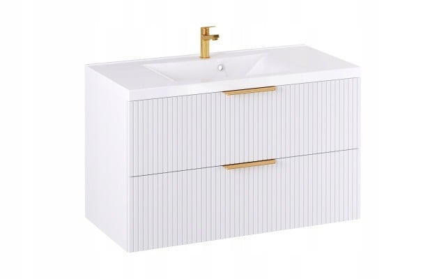 Szafka z Umywalką LOGHOS 100 cm Biały Mat Ryflowana Furni Szafka z Umywalką LOGHOS 100 cm Biały Mat Ryflowana Furni