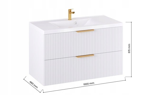Szafka z Umywalką LOGHOS 100 cm Biały Mat Ryflowana Furni