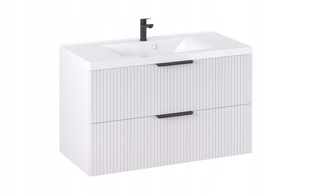 Szafka z Umywalką LOGHOS 100 cm Biały Mat Ryflowana Furni