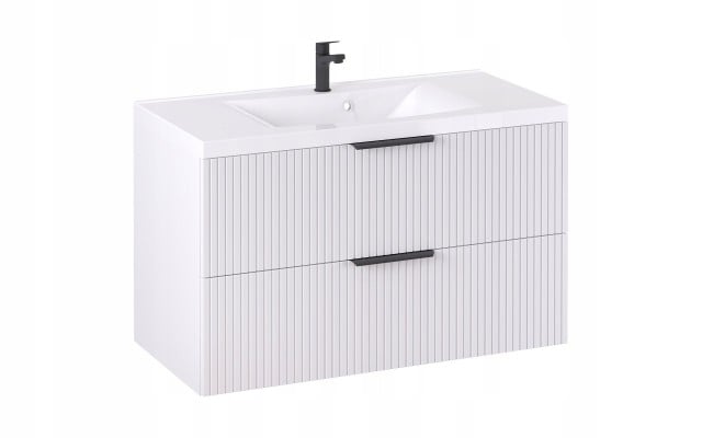 Szafka z Umywalką LOGHOS 100 cm Biały Mat Ryflowana Furni Szafka z Umywalką LOGHOS 100 cm Biały Mat Ryflowana Furni