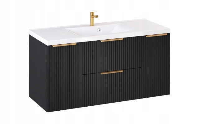 Szafka z Umywalką LOGHOS 120 cm Czarny Mat KOSZ CARGO Furni