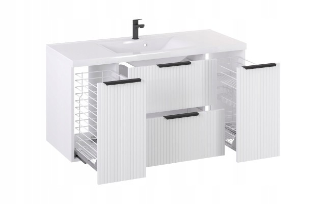 Szafka z Umywalką LOGHOS 120 cm Biały Mat KOSZ CARGO Furni