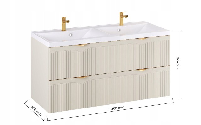 Szafka z Umywalką LOGHOS 120 cm DUO Kaszmir Mat Ryflowana Furni