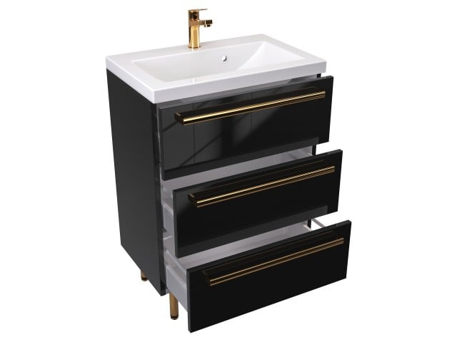 Szafka Stojąca Z Umywalką ATH 60 cm - Czarny Wysoki Połysk - Uchwyty Złote Polerowane Szafka Stojąca Z Umywalką ATH 60 cm - Czarny Wysoki Połysk - Uchwyty Złote Polerowane