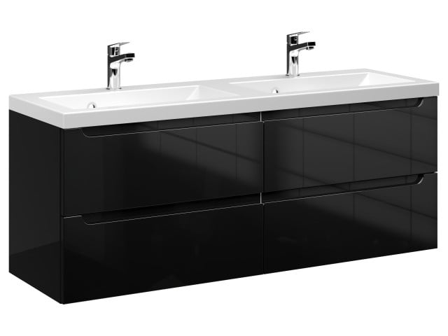 Szafka Wisząca Z Umywalką ETH 120 cm DUO - Czarny Wysoki Połysk