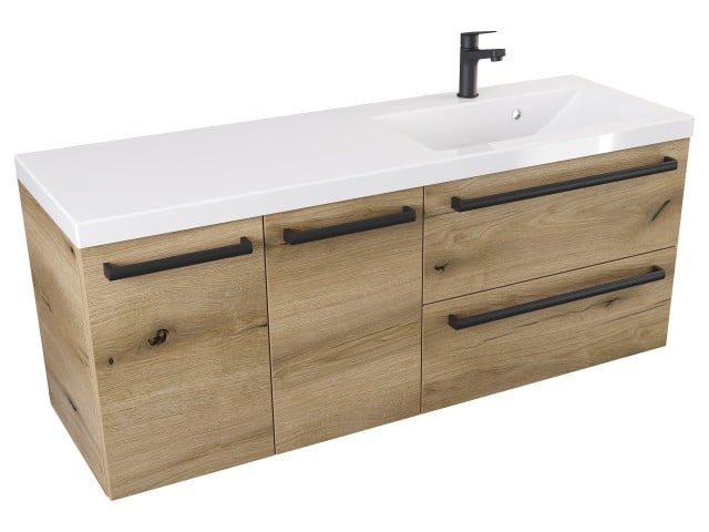 Szafka Wisząca Z Umywalką ATHD 120 cm DS Prawa - Dąb Evoke Coast Mat - Uchwyty Czarne Matowe