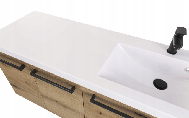 Szafka Wisząca Z Umywalką ATHD 120 cm DS Prawa - Dąb Evoke Coast Mat - Uchwyty Czarne Matowe