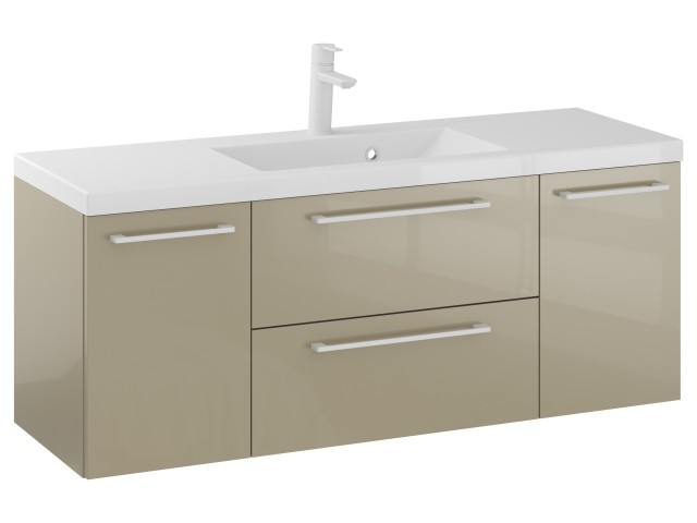 Szafka Wisząca Z Umywalką RON 120 cm D - Cappuccino Wysoki Połysk - Uchwyty Białe Matowe Szafka Wisząca Z Umywalką RON 120 cm D - Cappuccino Wysoki Połysk - Uchwyty Białe Matowe