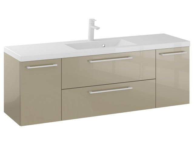 Szafka Wisząca Z Umywalką RON 140 cm D - Cappuccino Wysoki Połysk - Uchwyty Białe Matowe Szafka Wisząca Z Umywalką RON 140 cm D - Cappuccino Wysoki Połysk - Uchwyty Białe Matowe