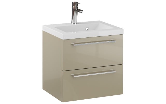 Szafka Wisząca Z Umywalką RON 50 cm - Cappuccino Wysoki Połysk - Uchwyty Chromowane