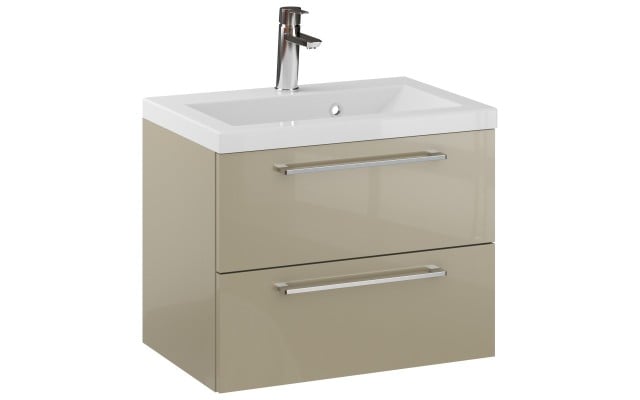 Szafka Wisząca Z Umywalką RON 60 cm - Cappuccino Wysoki Połysk - Uchwyty Chromowane
