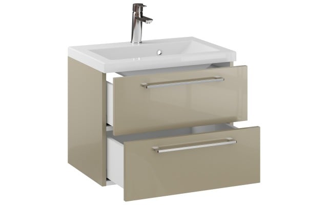 Szafka Wisząca Z Umywalką RON 60 cm - Cappuccino Wysoki Połysk - Uchwyty Chromowane