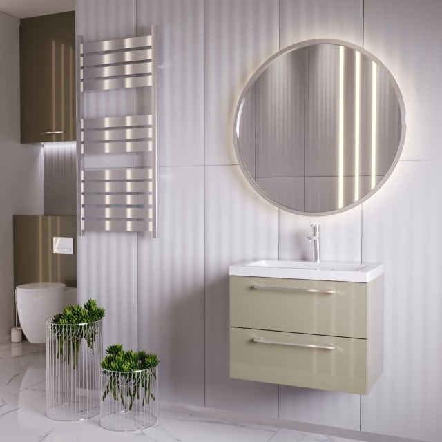 Szafka Wisząca Z Umywalką RON 60 cm - Cappuccino Wysoki Połysk - Uchwyty Chromowane