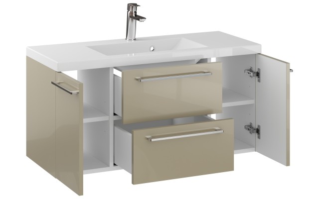 Szafka Wisząca Z Umywalką RON 100 cm D - Cappuccino Wysoki Połysk - Uchwyty Chromowane