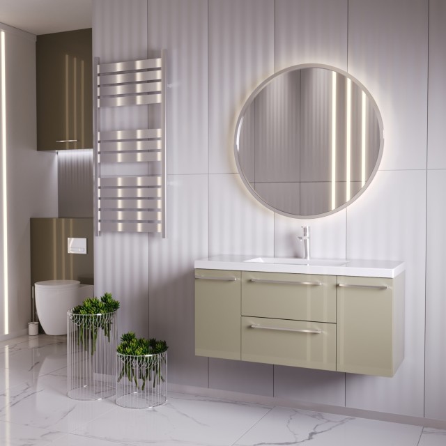 Szafka Wisząca Z Umywalką RON 100 cm D - Cappuccino Wysoki Połysk - Uchwyty Chromowane