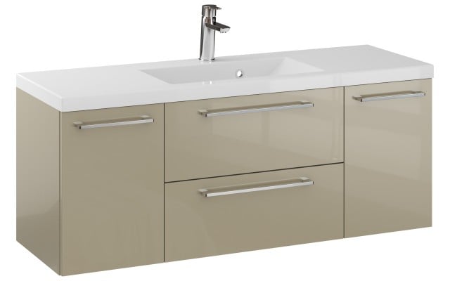 Szafka Wisząca Z Umywalką RON 120 cm D - Cappuccino Wysoki Połysk - Uchwyty Chromowane