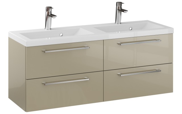 Szafka Wisząca Z Umywalką RON 120 cm DUO - Cappuccino Wysoki Połysk - Uchwyty Chromowane Szafka Wisząca Z Umywalką RON 120 cm DUO - Cappuccino Wysoki Połysk - Uchwyty Chromowane