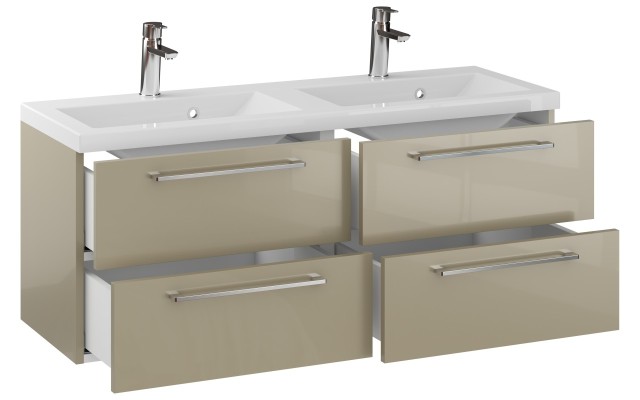 Szafka Wisząca Z Umywalką RON 120 cm DUO - Cappuccino Wysoki Połysk - Uchwyty Chromowane