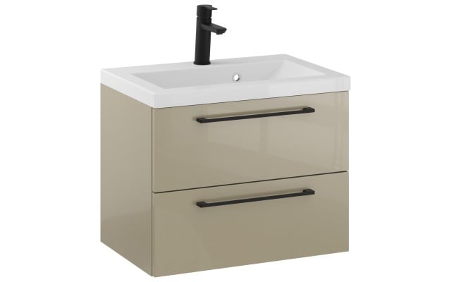 Szafka Wisząca Z Umywalką RON 60 cm - Cappuccino Wysoki Połysk - Uchwyty Czarne Matowe Szafka Wisząca Z Umywalką RON 60 cm - Cappuccino Wysoki Połysk - Uchwyty Czarne Matowe