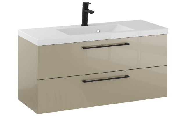 Szafka Wisząca Z Umywalką RON 100 cm - Cappuccino Wysoki Połysk - Uchwyty Czarne Matowe Szafka Wisząca Z Umywalką RON 100 cm - Cappuccino Wysoki Połysk - Uchwyty Czarne Matowe