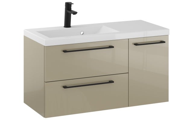 Szafka Wisząca Z Umywalką RON 90 cm D Lewa - Cappuccino Wysoki Połysk - Uchwyty Czarne Matowe Szafka Wisząca Z Umywalką RON 90 cm D Lewa - Cappuccino Wysoki Połysk - Uchwyty Czarne Matowe