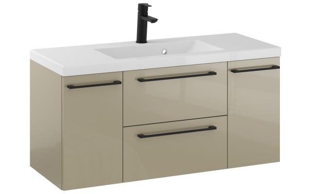 Szafka Wisząca Z Umywalką RON 100 cm D - Cappuccino Wysoki Połysk - Uchwyty Czarne Matowe