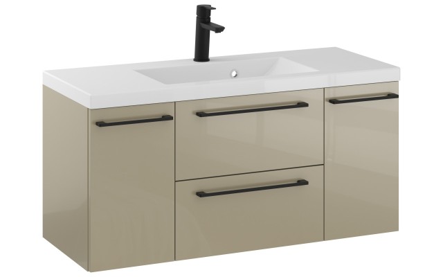Szafka Wisząca Z Umywalką RON 100 cm D - Cappuccino Wysoki Połysk - Uchwyty Czarne Matowe Szafka Wisząca Z Umywalką RON 100 cm D - Cappuccino Wysoki Połysk - Uchwyty Czarne Matowe