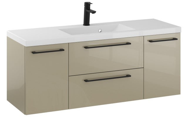 Szafka Wisząca Z Umywalką RON 120 cm D - Cappuccino Wysoki Połysk - Uchwyty Czarne Matowe Szafka Wisząca Z Umywalką RON 120 cm D - Cappuccino Wysoki Połysk - Uchwyty Czarne Matowe