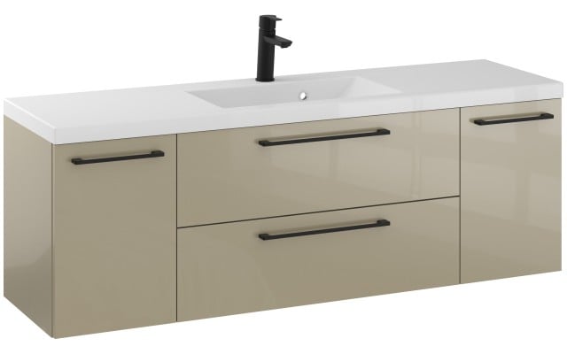 Szafka Wisząca Z Umywalką RON 140 cm D - Cappuccino Wysoki Połysk - Uchwyty Czarne Matowe Szafka Wisząca Z Umywalką RON 140 cm D - Cappuccino Wysoki Połysk - Uchwyty Czarne Matowe