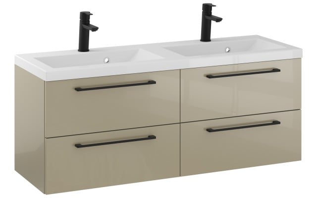 Szafka Wisząca Z Umywalką RON 120 cm DUO - Cappuccino Wysoki Połysk - Uchwyty Czarne Matowe Szafka Wisząca Z Umywalką RON 120 cm DUO - Cappuccino Wysoki Połysk - Uchwyty Czarne Matowe