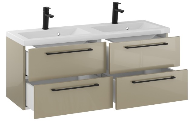 Szafka Wisząca Z Umywalką RON 120 cm DUO - Cappuccino Wysoki Połysk - Uchwyty Czarne Matowe