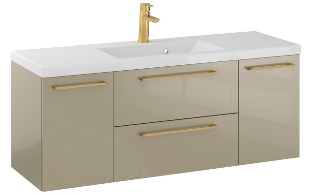 Szafka Wisząca Z Umywalką RON 120 cm D - Cappuccino Wysoki Połysk - Uchwyty Złote Szczotkowane Szafka Wisząca Z Umywalką RON 120 cm D - Cappuccino Wysoki Połysk - Uchwyty Złote Szczotkowane