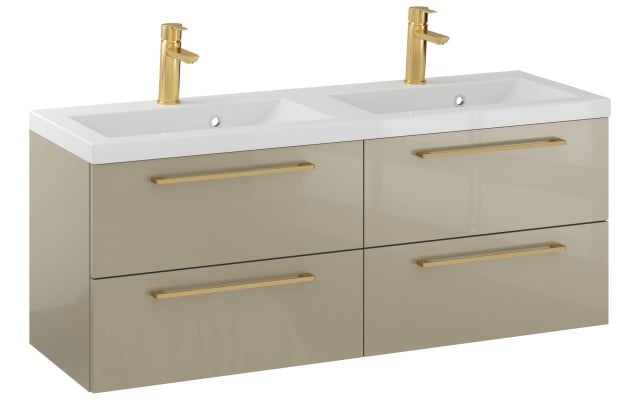 Szafka Wisząca Z Umywalką RON 120 cm DUO - Cappuccino Wysoki Połysk - Uchwyty Złote Szczotkowane