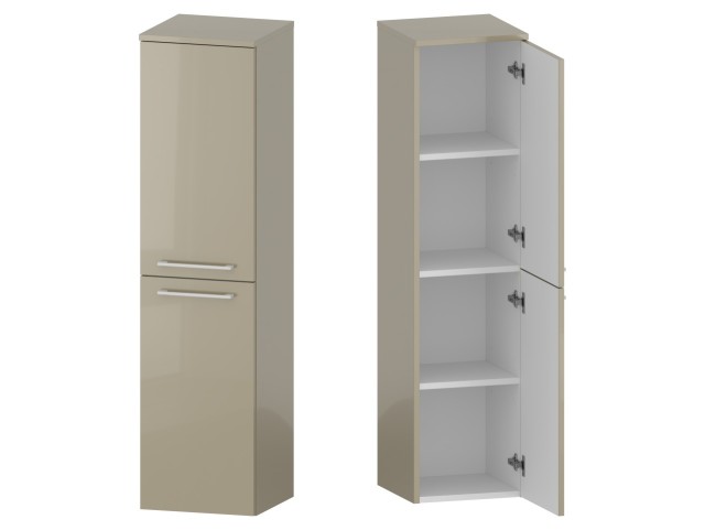 Słupek Łazienkowy RON 35 cm 2D Prawy - Cappuccino Wysoki Połysk - Uchwyty Białe Matowe