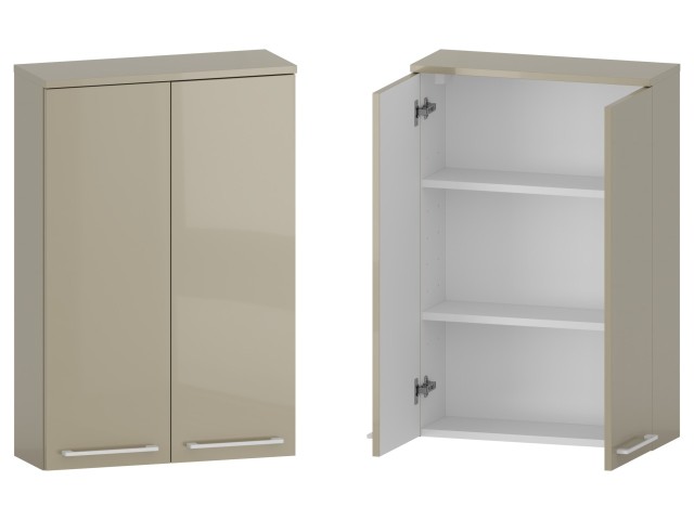 Szafka nad Pralkę RON 60 cm 2D90 - Cappuccino Wysoki Połysk - Uchwyty Białe Matowe